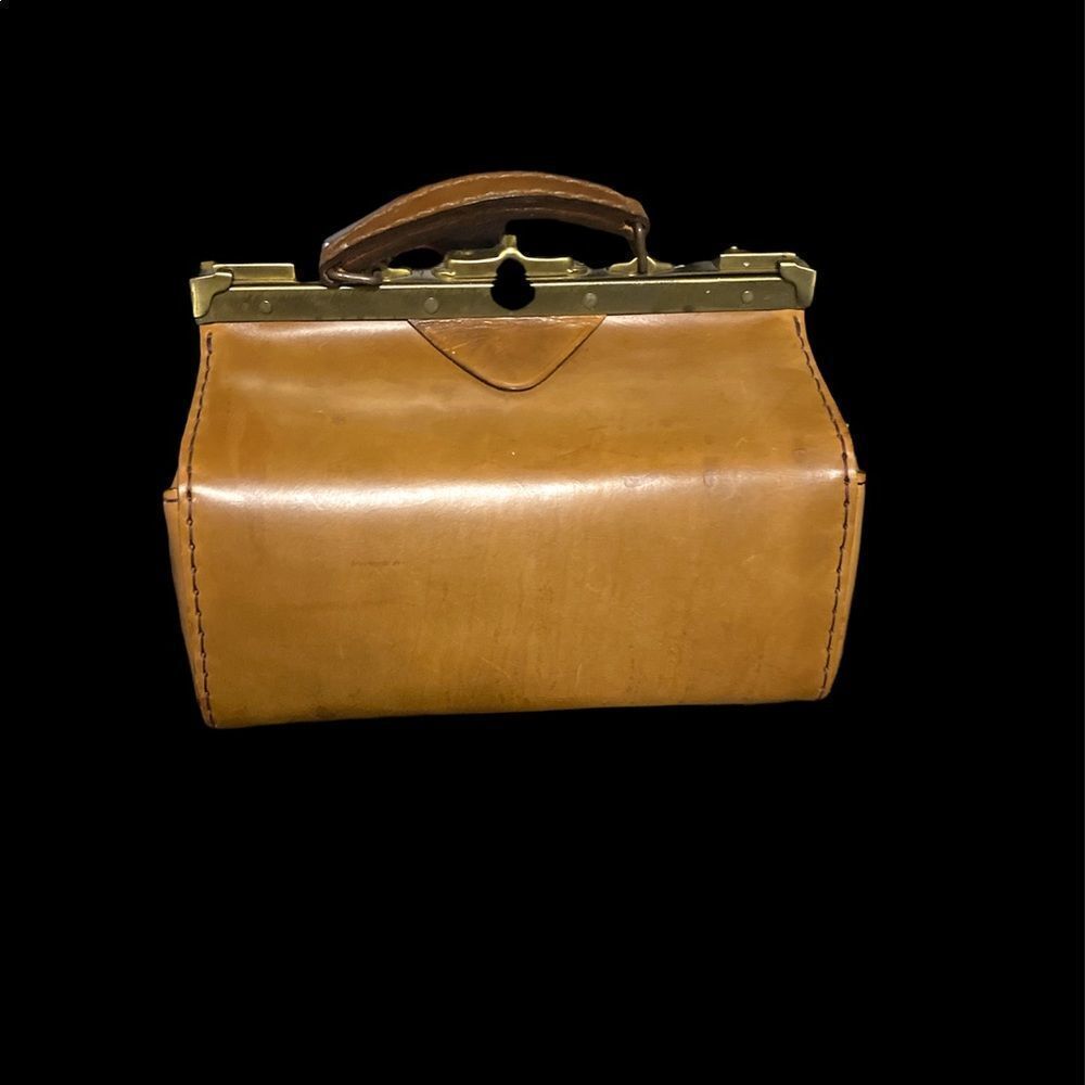 Vintage Brown Leather Gladstone Kit Travel Doctors Petite French Bag Purse